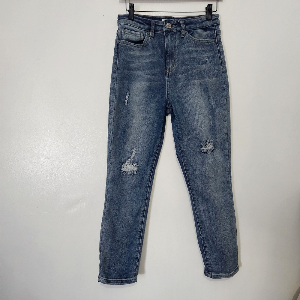 YMI Dream Fit Jeans Size 9/29 High Rise Medium Wash Distressed Ankle P958171